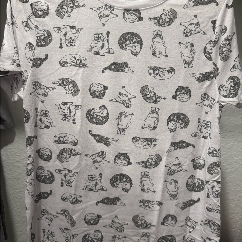 Cat Print White T-Shirt